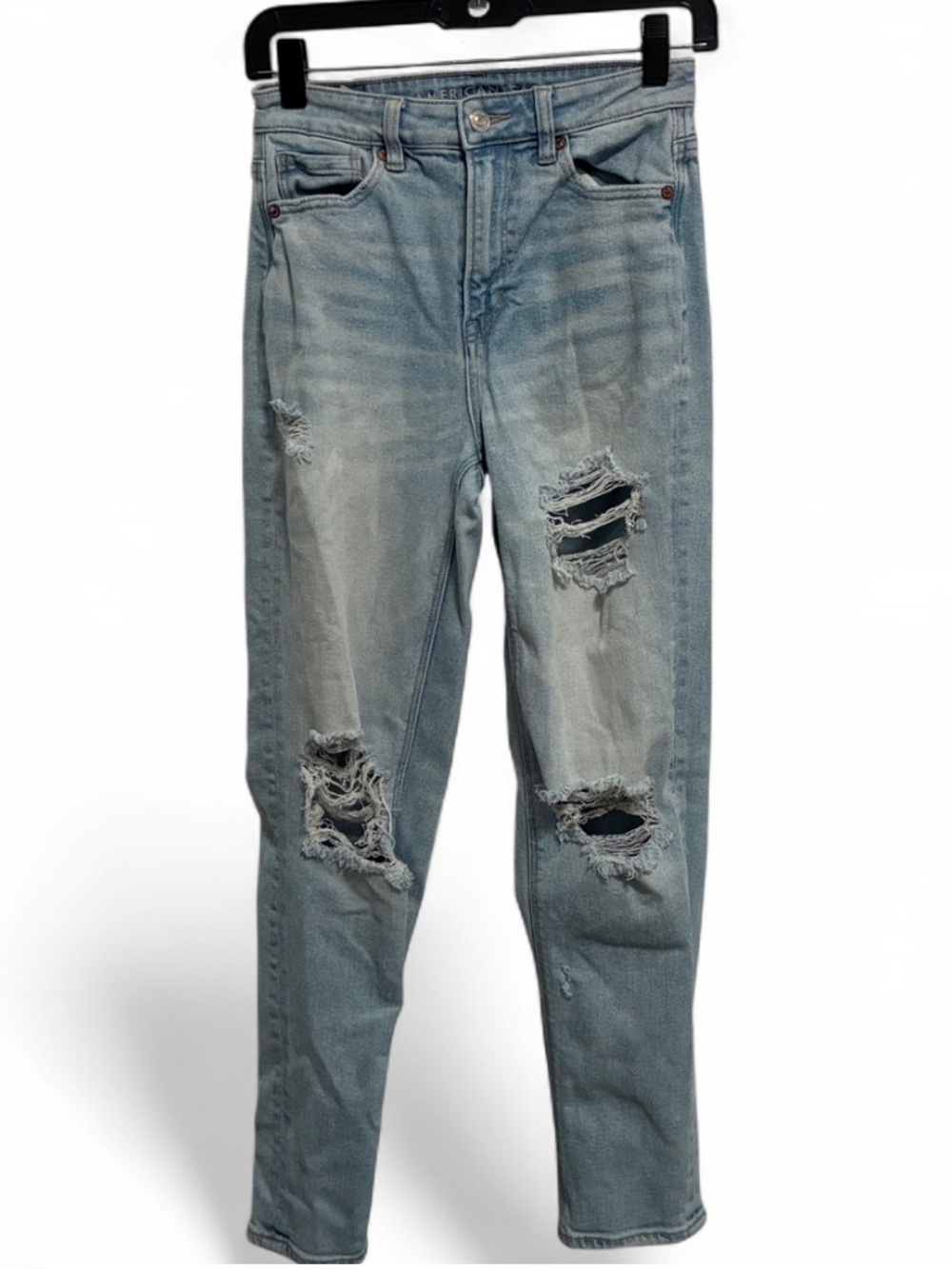 American Eagle Outfitters Mom Straight Light Blue Ripped Jeans